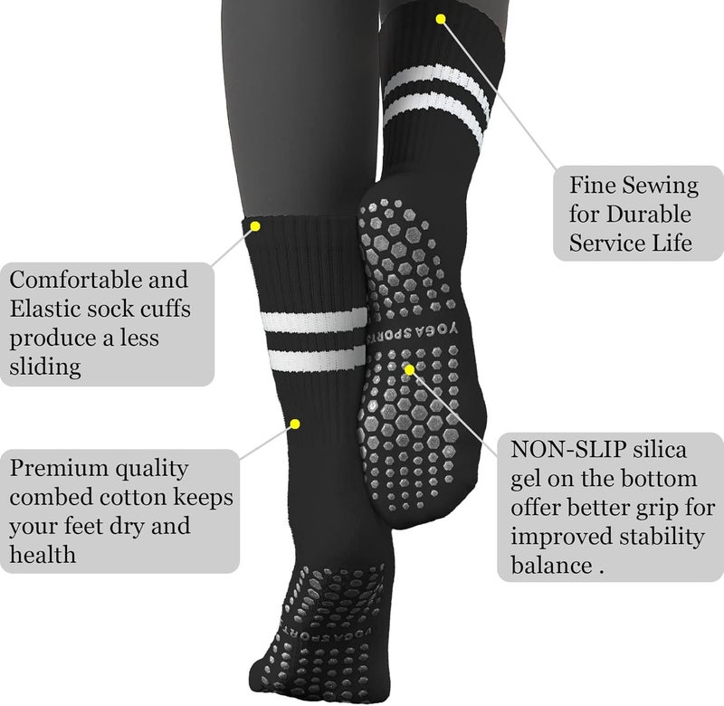 Flydo Store Pilates Grippy Socks with Grips for Women Yoga Non Slip Long Socks for Pure Barre, Ballet,Dance Workout 2-5 Pack - Image 2